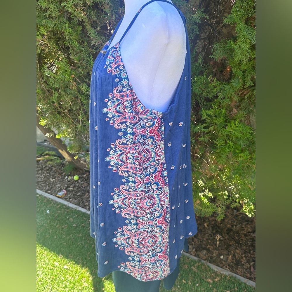 Women’s AUW Bohemian Navy Floral Halter Midi Dress size L - Picture 3 of 14